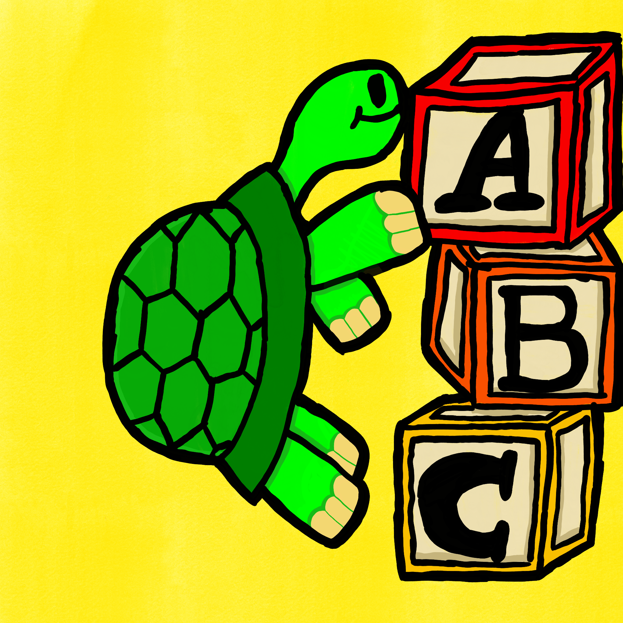 Shelly stacking colorful alphabet blocks.