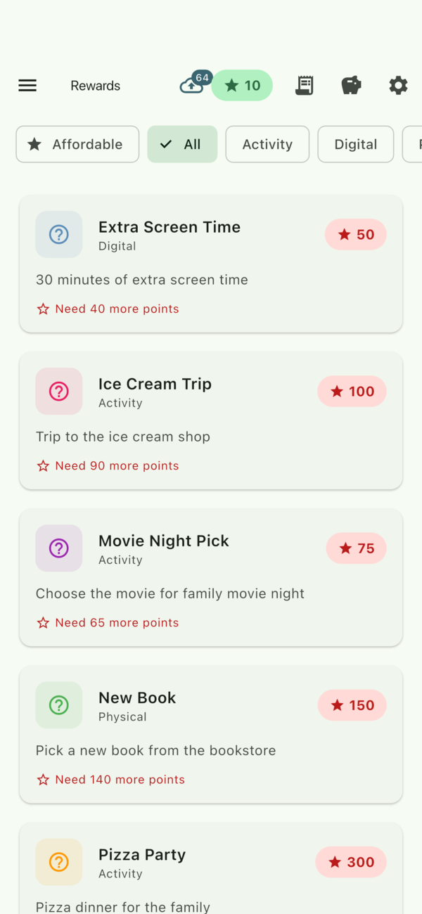 TurtleTracks rewards include an ice cream trip, choosing movie night, and a new book.